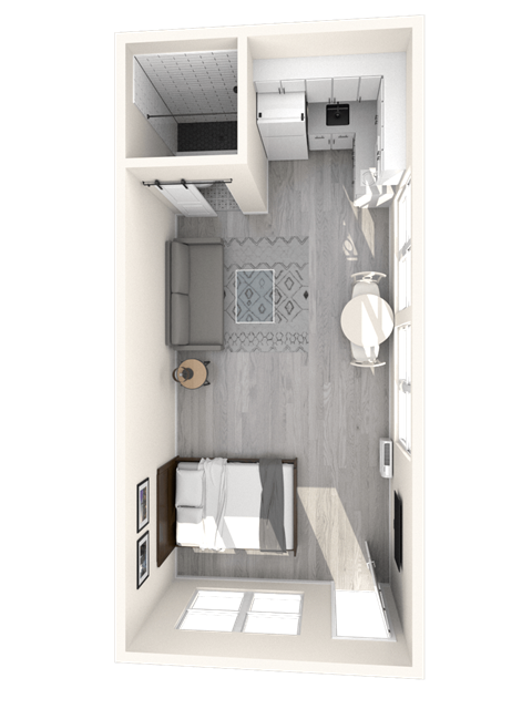 Floor plan for 1 bed, 1 bath, 262 sqft